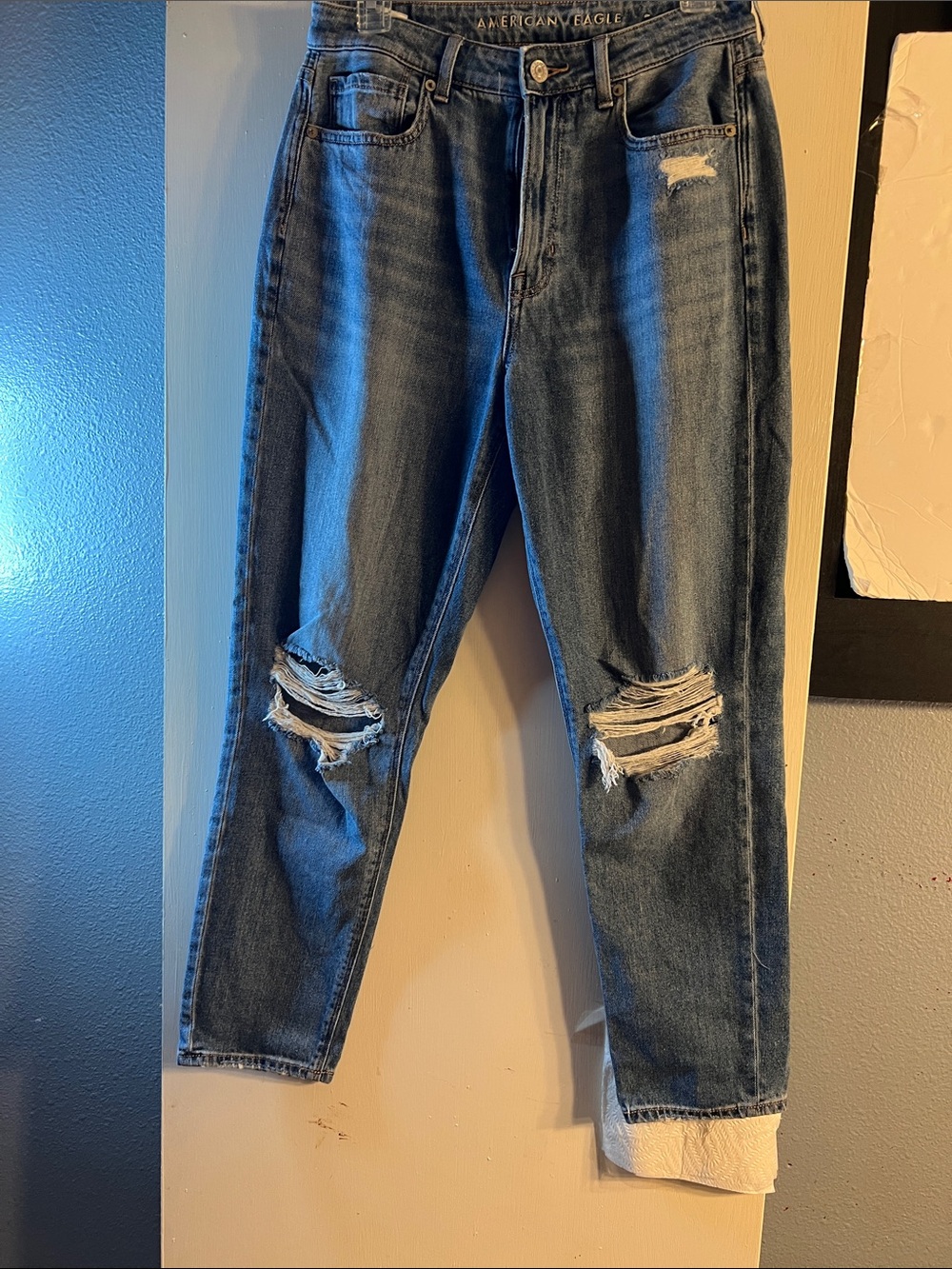 American Eagle Outfitters Relaxed Fit Distressed Dark Blue Jeans